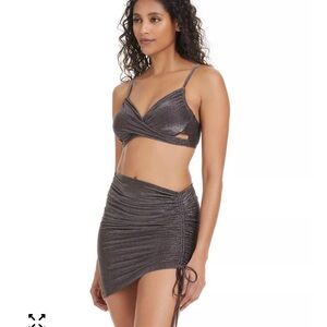 Bar III lurex java Bikini Set, brown shimmer three piece bikini set, swimsuit